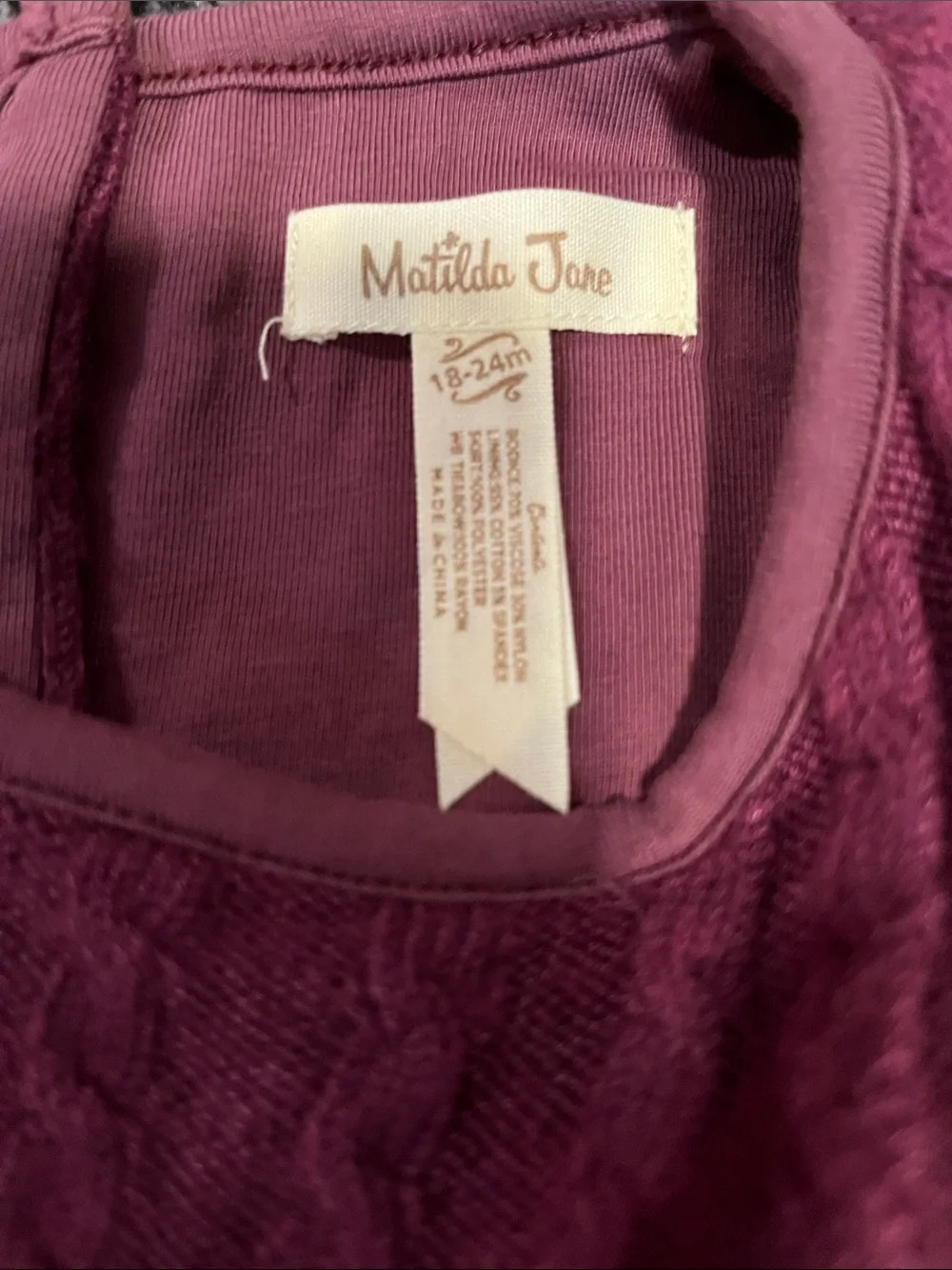 Matilda Jane Plum Cable Knit Girls Sweater
